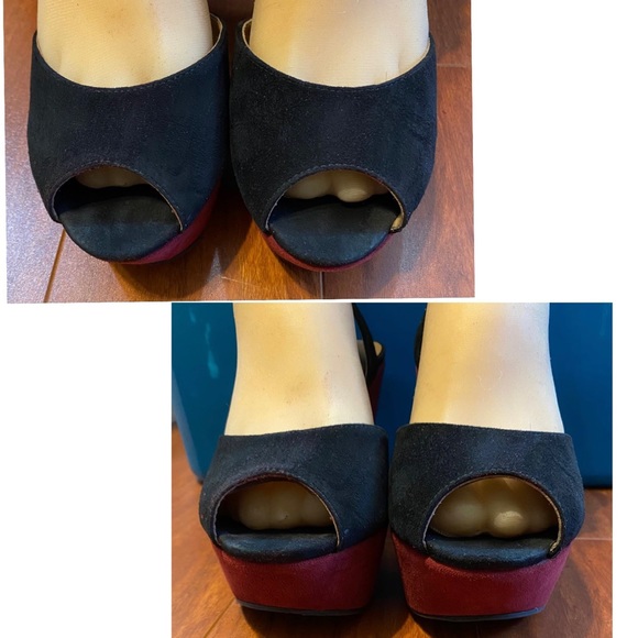 Sandro H12 Abracadabra Suede Platform Colorblock Graphic Ankle Strap Sandals - Picture 4 of 12